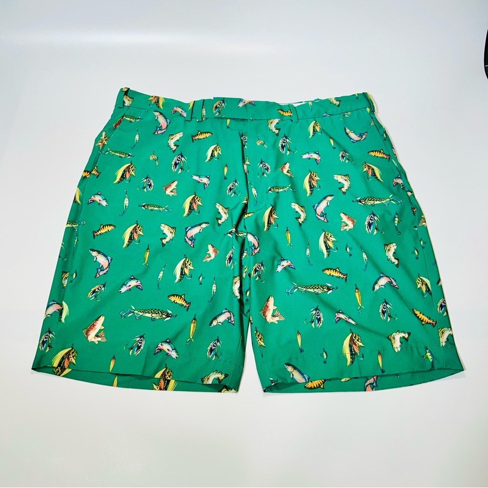 Ralph Lauren RLX Fish Print Performance Golf Shorts Men’s Size 38 Green Stretch